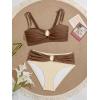 imageEomenie Bikini Sets for Women Color Block Two Piece Bathing Suit V Neck Tie Back SwimsuitBrown Beigec