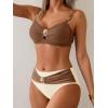 imageEomenie Bikini Sets for Women Color Block Two Piece Bathing Suit V Neck Tie Back SwimsuitBrown Beigec