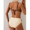 imageEomenie Bikini Sets for Women Color Block Two Piece Bathing Suit V Neck Tie Back SwimsuitBrown Beigec