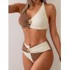 imageEomenie Bikini Sets for Women Color Block Two Piece Bathing Suit V Neck Tie Back SwimsuitBrown Creamcross Back