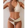 imageEomenie Bikini Sets for Women Color Block Two Piece Bathing Suit V Neck Tie Back SwimsuitBrown Creamcross Back