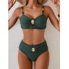 imageEomenie Bikini Sets for Women Color Block Two Piece Bathing Suit V Neck Tie Back SwimsuitDark Green Ribbed
