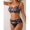 imageEomenie Bikini Sets for Women Color Block Two Piece Bathing Suit V Neck Tie Back SwimsuitFloral Fragments