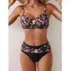 imageEomenie Bikini Sets for Women Color Block Two Piece Bathing Suit V Neck Tie Back SwimsuitFloral Fragments