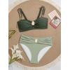 imageEomenie Bikini Sets for Women Color Block Two Piece Bathing Suit V Neck Tie Back SwimsuitGreen Color Block