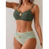imageEomenie Bikini Sets for Women Color Block Two Piece Bathing Suit V Neck Tie Back SwimsuitGreen Color Block