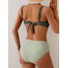 imageEomenie Bikini Sets for Women Color Block Two Piece Bathing Suit V Neck Tie Back SwimsuitGreen Color Block