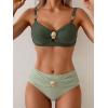 imageEomenie Bikini Sets for Women Color Block Two Piece Bathing Suit V Neck Tie Back SwimsuitGreen Color Block