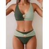 imageEomenie Bikini Sets for Women Color Block Two Piece Bathing Suit V Neck Tie Back SwimsuitGreen Color Blockcross Back