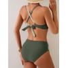 imageEomenie Bikini Sets for Women Color Block Two Piece Bathing Suit V Neck Tie Back SwimsuitGreen Color Blockcross Back