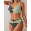 imageEomenie Bikini Sets for Women Color Block Two Piece Bathing Suit V Neck Tie Back SwimsuitGreen Color Blockcross Back