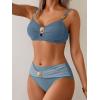 imageEomenie Bikini Sets for Women Color Block Two Piece Bathing Suit V Neck Tie Back SwimsuitGrey Blue Color Block