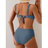 imageEomenie Bikini Sets for Women Color Block Two Piece Bathing Suit V Neck Tie Back SwimsuitGrey Blue Color Block