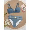 imageEomenie Bikini Sets for Women Color Block Two Piece Bathing Suit V Neck Tie Back SwimsuitGrey Blue Color Block