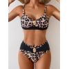 imageEomenie Bikini Sets for Women Color Block Two Piece Bathing Suit V Neck Tie Back SwimsuitLeopard and Black