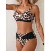 imageEomenie Bikini Sets for Women Color Block Two Piece Bathing Suit V Neck Tie Back SwimsuitLeopard and Black