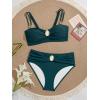 imageEomenie Bikini Sets for Women Color Block Two Piece Bathing Suit V Neck Tie Back SwimsuitPeacock Green