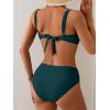 imageEomenie Bikini Sets for Women Color Block Two Piece Bathing Suit V Neck Tie Back SwimsuitPeacock Green