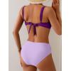 imageEomenie Bikini Sets for Women Color Block Two Piece Bathing Suit V Neck Tie Back SwimsuitPurple Color Block