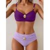 imageEomenie Bikini Sets for Women Color Block Two Piece Bathing Suit V Neck Tie Back SwimsuitPurple Color Block