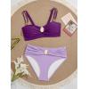 imageEomenie Bikini Sets for Women Color Block Two Piece Bathing Suit V Neck Tie Back SwimsuitPurple Color Block