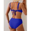 imageEomenie Bikini Sets for Women Color Block Two Piece Bathing Suit V Neck Tie Back SwimsuitRoyal Blue