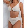 imageEomenie Bikini Sets for Women High Waisted Two Piece Bathing Suit U Wired V Neck Swimsuit Adjustable Straps SwimwearBeige