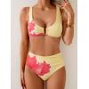 imageEomenie Bikini Sets for Women High Waisted Two Piece Bathing Suit U Wired V Neck Swimsuit Adjustable Straps SwimwearBeige Floral