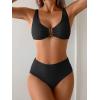 imageEomenie Bikini Sets for Women High Waisted Two Piece Bathing Suit U Wired V Neck Swimsuit Adjustable Straps SwimwearBlack