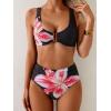 imageEomenie Bikini Sets for Women High Waisted Two Piece Bathing Suit U Wired V Neck Swimsuit Adjustable Straps SwimwearBlack Floral