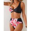 imageEomenie Bikini Sets for Women High Waisted Two Piece Bathing Suit U Wired V Neck Swimsuit Adjustable Straps SwimwearBlack Floral