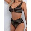 imageEomenie Bikini Sets for Women High Waisted Two Piece Bathing Suit U Wired V Neck Swimsuit Adjustable Straps SwimwearBlack Golden Stripe