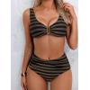 imageEomenie Bikini Sets for Women High Waisted Two Piece Bathing Suit U Wired V Neck Swimsuit Adjustable Straps SwimwearBlack Golden Stripe