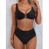imageEomenie Bikini Sets for Women High Waisted Two Piece Bathing Suit U Wired V Neck Swimsuit Adjustable Straps SwimwearBlack Ribbed D