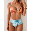 imageEomenie Bikini Sets for Women High Waisted Two Piece Bathing Suit U Wired V Neck Swimsuit Adjustable Straps SwimwearBlue Floral