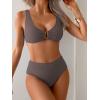 imageEomenie Bikini Sets for Women High Waisted Two Piece Bathing Suit U Wired V Neck Swimsuit Adjustable Straps SwimwearCafe Brown