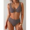 imageEomenie Bikini Sets for Women High Waisted Two Piece Bathing Suit U Wired V Neck Swimsuit Adjustable Straps SwimwearCafe Brown
