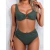 imageEomenie Bikini Sets for Women High Waisted Two Piece Bathing Suit U Wired V Neck Swimsuit Adjustable Straps SwimwearDark Green B