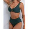 imageEomenie Bikini Sets for Women High Waisted Two Piece Bathing Suit U Wired V Neck Swimsuit Adjustable Straps SwimwearDark Green Ribbed D