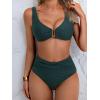 imageEomenie Bikini Sets for Women High Waisted Two Piece Bathing Suit U Wired V Neck Swimsuit Adjustable Straps SwimwearDark Green Ribbed D