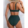 imageEomenie Bikini Sets for Women High Waisted Two Piece Bathing Suit U Wired V Neck Swimsuit Adjustable Straps SwimwearDark Green Ribbed D