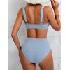 imageEomenie Bikini Sets for Women High Waisted Two Piece Bathing Suit U Wired V Neck Swimsuit Adjustable Straps SwimwearGrey Blue Ribbed