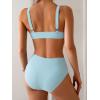 imageEomenie Bikini Sets for Women High Waisted Two Piece Bathing Suit U Wired V Neck Swimsuit Adjustable Straps SwimwearLight Blue