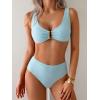 imageEomenie Bikini Sets for Women High Waisted Two Piece Bathing Suit U Wired V Neck Swimsuit Adjustable Straps SwimwearLight Blue