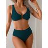 imageEomenie Bikini Sets for Women High Waisted Two Piece Bathing Suit U Wired V Neck Swimsuit Adjustable Straps SwimwearPeacock Green