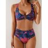 imageEomenie Bikini Sets for Women High Waisted Two Piece Bathing Suit U Wired V Neck Swimsuit Adjustable Straps SwimwearPurple Floral