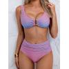 imageEomenie Bikini Sets for Women High Waisted Two Piece Bathing Suit U Wired V Neck Swimsuit Adjustable Straps SwimwearWhite Blue Pink Ribbed