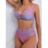 imageEomenie Bikini Sets for Women High Waisted Two Piece Bathing Suit U Wired V Neck Swimsuit Adjustable Straps SwimwearWhite Blue Pink Ribbed