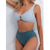 imageEomenie Bikini Sets for Women High Waisted Two Piece Bathing Suit U Wired V Neck Swimsuit Adjustable Straps SwimwearWhite Green Stripe