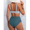 imageEomenie Bikini Sets for Women High Waisted Two Piece Bathing Suit U Wired V Neck Swimsuit Adjustable Straps SwimwearWhite Green Stripe